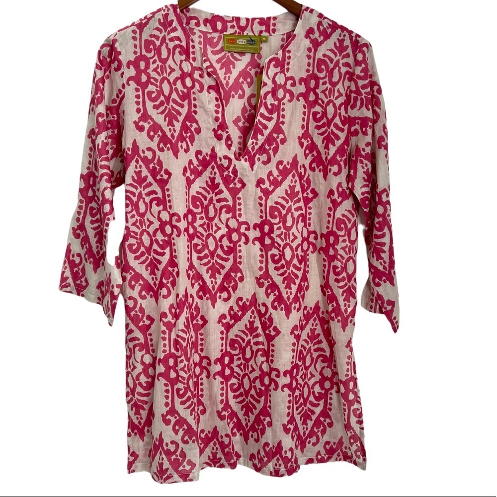 Rock Flower Paper Pai Ikat Pink Cotton Kurta Tunic